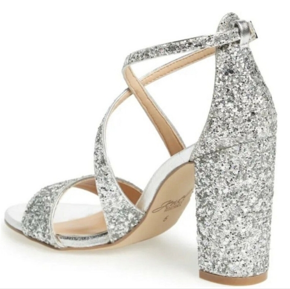 Jewel Badgley Mischka Cook Glitter Heeled Sandals Size 6.5 - Picture 3 of 12